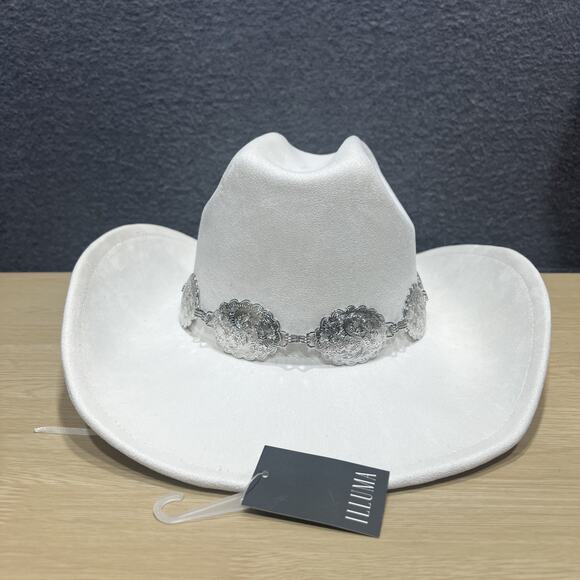 Illuma Metal Concho Western White Hat New - Picture 5 of 10